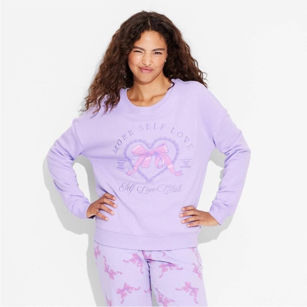 More Self Love Club Sweatshirt Purple Lavender M Pink Bow